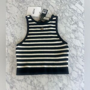 Maje Black and White Ribbed Crop Tank Top